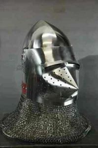 Revited Chainmail Bascinet Helmet Medieval Pig Face Aventail Battle-Ready Helmet - Picture 1 of 4