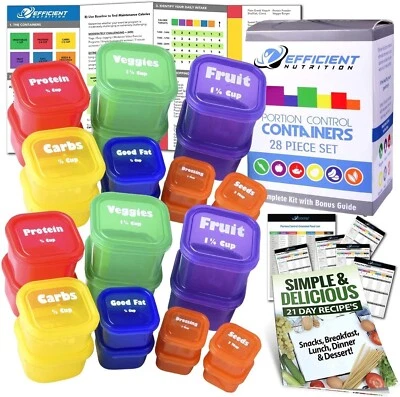 28 Pcs Fix Portion Control Containers Kit Beach Body Food Plan Diet Weight Loss - Image 1 of 4