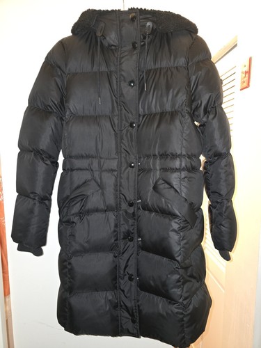 Coach Cappotto Lungo Piumino Tinta Unita Nero Donna M Cappuccio Sherpa Forma VG