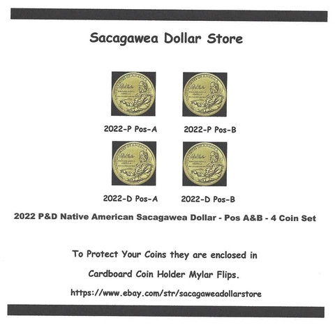 2022 P&D Native American Sacagawea Dollar Pos-A&B in BU Condition - 4 Coin Set Cover
