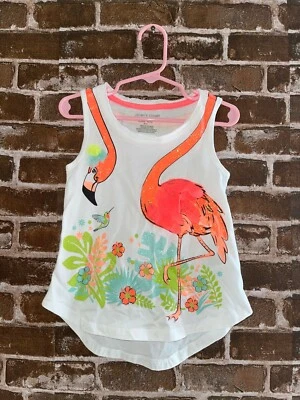 NWT JILLIAN'S CLOSET FLAMINGO TANK TOP SMALL 4 4T WHITE SHIRT TODDLER GIRLS KIDS - Image 1 of 2