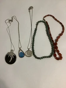 Vintage Lot 5 Silver Plated Necklace, Natural Stone 8 in 10 in 12 in Estate Find - Picture 1 of 14