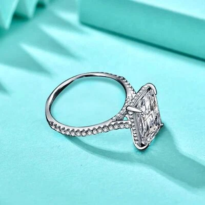 Moissanite CZ Baguette 925 Sterling Silver Donna Moda Gioielli Anello Misura 8 - Immagine 1 di 4