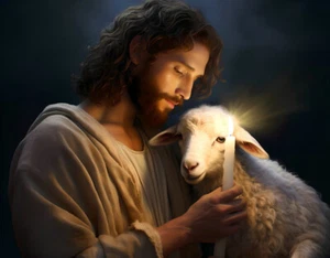 Christus Jesus und Lamm Leinwandbild - Wohndeko Wandbild Poster Drucke Gemälde -69 - Bild 1 von 6