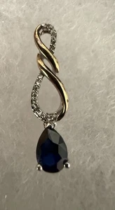 Anhänger 10K Gelbgold/SS Saphir und Diamant - Bild 1 von 4