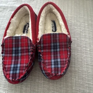 Zapatillas de Navidad Lands End Kids a cuadros rojas azules piel sintética talla 13 - Imagen 1 de 5