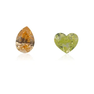 2 Natural Loose Diamond Set - 0.22 Carat Fancy Orange Green Heart Pear, VS1-SI2 - Picture 1 of 5