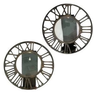 Pair Of Glass Magnifying Parabolic Candle Holder Metal Bronze Clock Wall Sconce - Picture 1 of 11