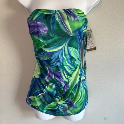 Vintage Jantzen Swimsuit One Piece Tropical Floral Size 10 Removable Strap NWT - Image 1 of 4