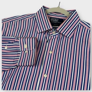 Polo Ralph Lauren Hemd Herren XL 17,5 blau rosa weiß gestreift Regent Classic Vintage - Bild 1 von 9