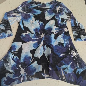 Jess And Jane Mandi Lace Tunic Floral Motiff With Blues And Purples M Asymmetric - Picture 1 of 14