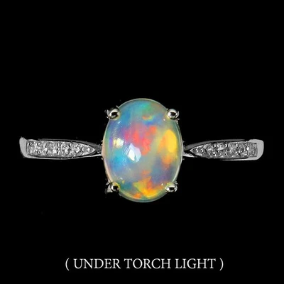 Anello in argento sterling 925 opale di fuoco ovale 8x6 mm gemma gioiello... - Immagine 1 di 4