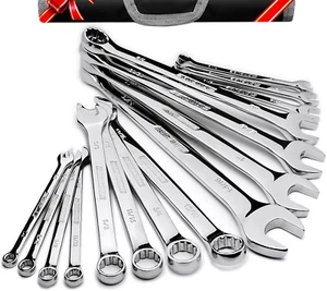 15 PIECE Combination Wrench Set Long SAE 1/4'' to 1-1/16'' w/ WRAP CASE NEW! USA - Picture 1 of 10