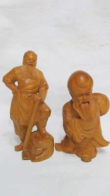 Figura estatuas de dios de la longevidad y granjero talladas en boj chino Foto 1 de 4