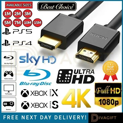HDMI CABLE HIGH SPEED LEAD HDTV ULTRA UHD 1M 2M 3M 5M 7M 10M 15M PREMIUM 4K 2.0  - Image 1 of 4