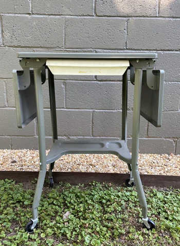 Vintage Industrial Gray Metal Typing Table Desk - Toledo, Ohio - Set Of 2 Cover