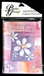8pk Birthday Invitation Cards w/ Envelopes Daisy Flower Design Popular Greetings - Picture 1 of 1