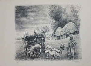 Lithographie de R.LOTIRON "Le Berger" signée 1/105 - Imagen 1 de 1
