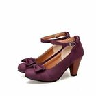 Womans Round Toe Buckle Pumps Shoes High Heels Mary Jane Shoes Plus Size Lolita