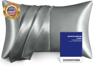 Satin Pillowcase for Hair and Skin Similar to Silk Pillow Cases 2 Pack, Grey Pil - Picture 1 of 6