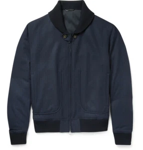 NWT BRIONI Herringbone Wool Bomber Jacket Midnight Blue Ventiquattro Large - Picture 1 of 6