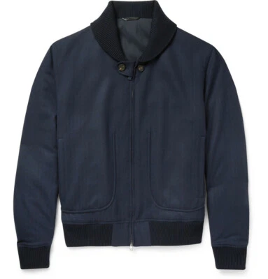 NUEVO CON ETIQUETAS BRIONI Chaqueta Bomber de Lana Espiga Azul Medianoche Ventiquattro Grande Foto 1 de 4