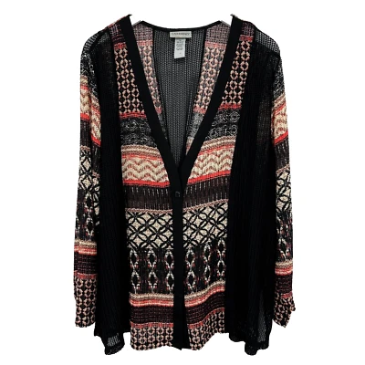 Catherines Jacket Cardigan Size 1X Sheer Mesh Stretch Statement Artsy Boho Goth - Image 1 of 4