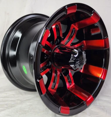 RED w/BLACK 10x7, 4/4, 3+4 JWT CUSTOMS Golf Cart Wheel Rim [ONE RIM] - Image 1 of 4