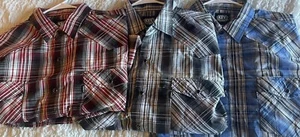 3 Key Ind. Mens Blue Red Gray Chambray Snap Short Sleeve Shirt 2XL NWT western - Picture 1 of 18