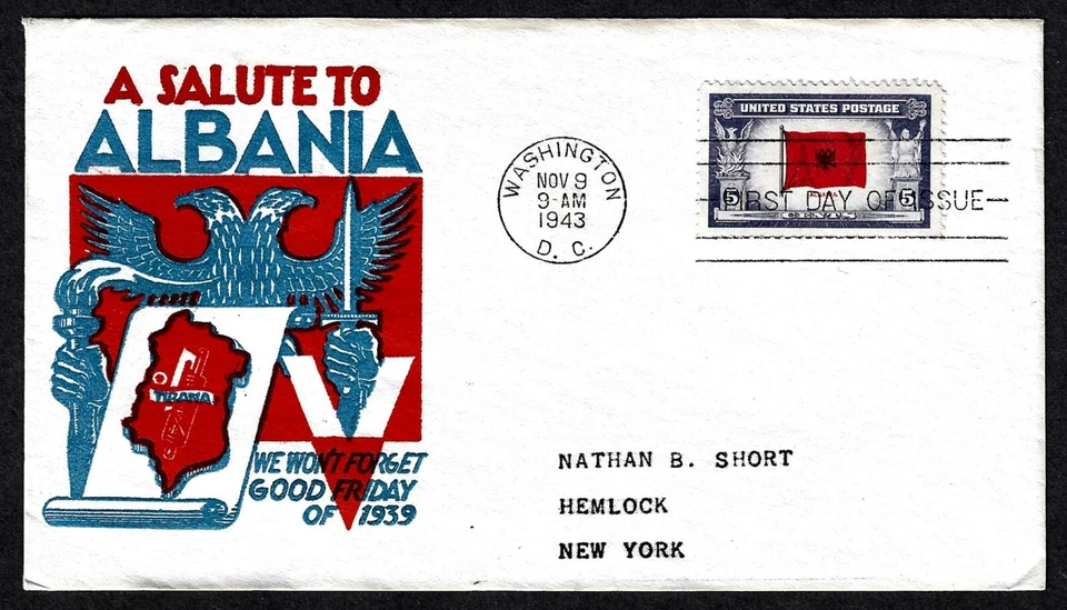 USA, SCOTT # 918, CACHET CRAFT FDC COVER OF 1948 SALUTE TO ALBANIA & GOOD FRIDAY - Image 1 of 1