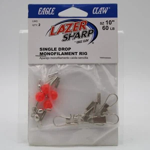 Eagle Claw Lazer Sharp L843 10in 60lb Single Drop Monofilament Rig - Picture 1 of 2