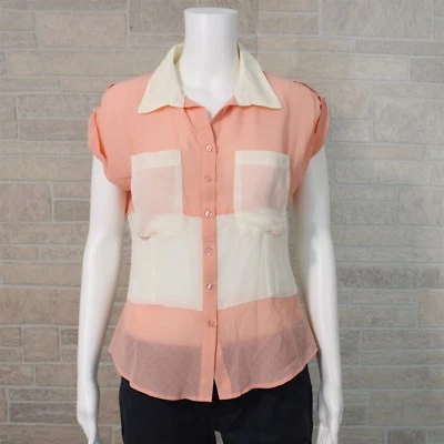 NOVA Blusa Eye Candy Juniors GRANDE Coral Rosa Marfim Transparente Botão Perfurado - Imagem 1 de 4