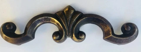 French Provin MCM Brass Art Deco Antique Hardware Drawer Pull Handle 5"center Cover