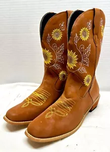 Mujeres Girasol Botas de Montar, Rodeo, Bordado Punta Cuadrada Western 8.5 - Imagen 1 de 5