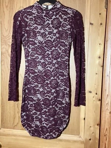 burgundy lace and stretch polyester dress size 8 - Picture 1 of 3
