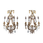 Pair Louis XVI Style Four-Candle Bronze and Crystal Sconces