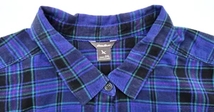 Eddie Bauer Long Sleeve Button Up Womens Shirt Size 2XL Plaid Purple Black Green - Picture 1 of 5