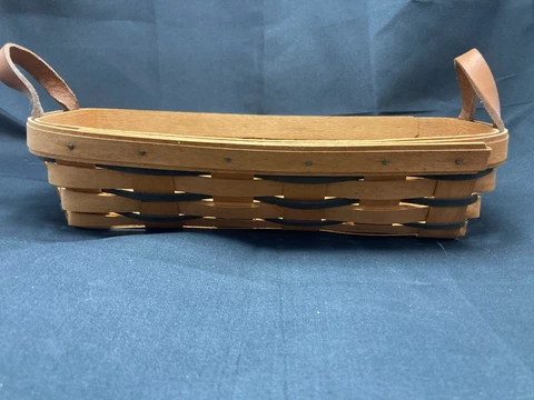 Longaberger Bread Bakery Long Basket with Leather Handles 1994 Rustic Farmhouse Cover