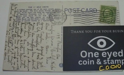 1935 postcard from a friend in  California with S 632   1  cent US Postage stamp - Image 1 of 2