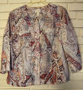 Chicos 2 Womens 100% Linen Light Jacket Size Lg Full Zip Floral Multicolor Artsy - Picture 1 of 9