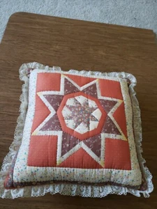 Handmade 8 Point Star Pillow W/ Flower Design 17" Square Decorative Throw Pillow - Picture 1 of 7