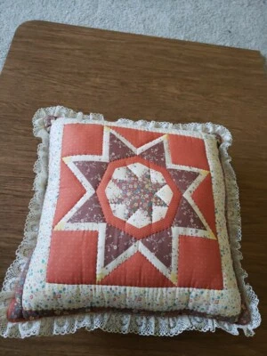 Handmade 8 Point Star Pillow W/ Flower Design 17" Square Decorative Throw Pillow - Image 1 of 4