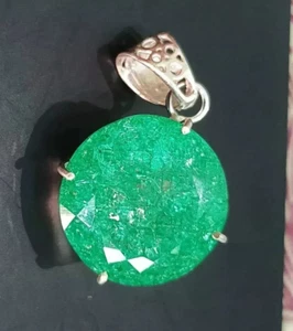 Colgante de plata maciza 925 con piedras preciosas sueltas de esmeralda verde natural certificado de 26 quilates - Imagen 1 de 6