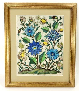 Persian Ceramic Glazed Tile Hand Painted Beautiful Floral Picture - Picture 1 of 8