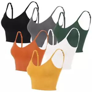 Womens Cami Shelf Bra Vest Tank Top Long Spaghetti Strap Crop Tops Sports Yoga - Picture 1 of 18