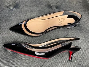 CHRISTIAN LOUBOUTIN PAULINA SLING KITTEN HEEL PATENT SIZE 36eu 6us BLK NEW - Picture 1 of 8