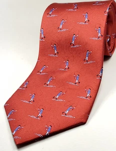 DANIEL CREMIEUX Handmade in USA 100% Silk Tie Men's 61" Long Red Fly Fishing NEW - Picture 1 of 4