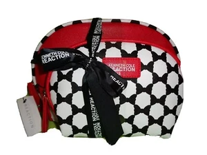 Kenneth Cole RED WHITE BLACK OVAL 2 PC REACTION NEW Travel HANDBAG Makeup Bag - Picture 1 of 4
