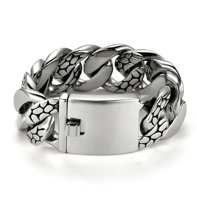 Brazalete de cadena vintage de acero inoxidable para hombre pesado 23 mm de ancho 7,9" Foto 1 de 4
