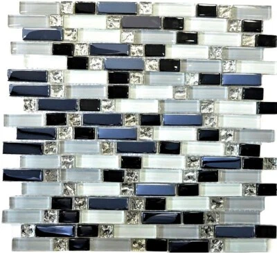Mosaico Tessere vetro composito traslucido bianco grigio nero 87-IL007 |1 foglio - Immagine 1 di 4